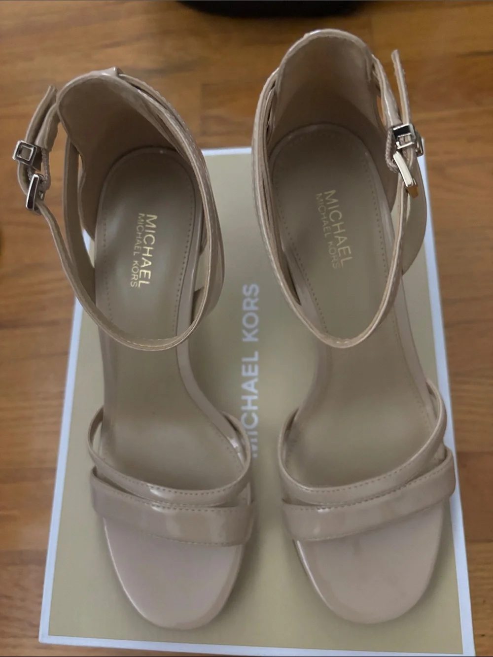 Michael Kors Beige Patent Ankle-Strap Heels